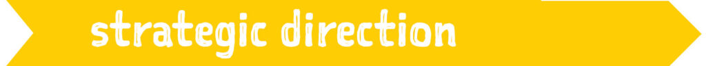 yellow arrow with "strategic direction" overlaid in white lettering